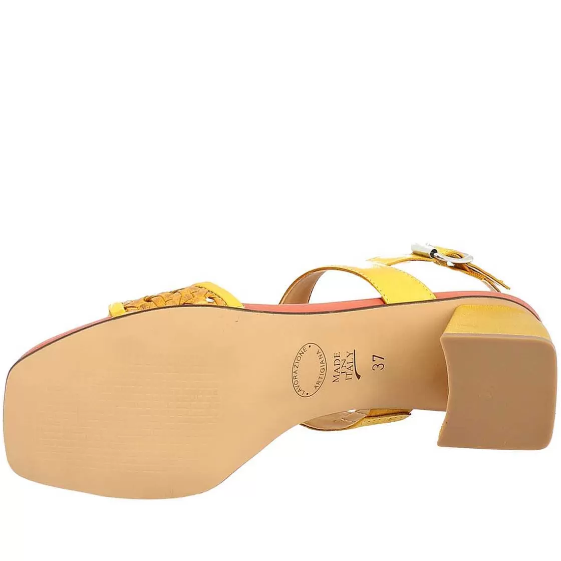 Leonardo Handmade Women'S Slingback Sandals In Yellow Woven Leather. Best Sale