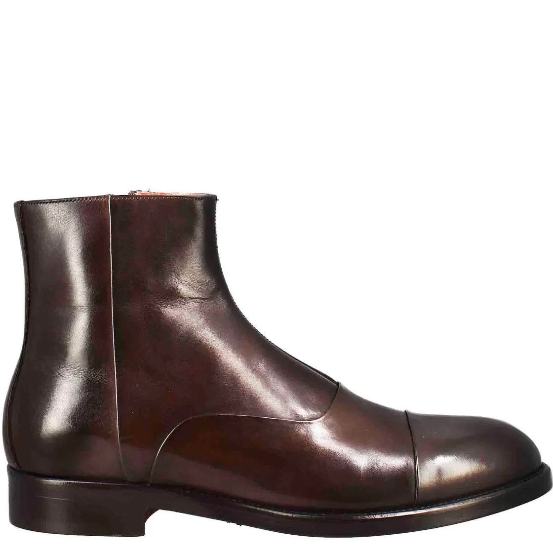 Leonardo High Men'S Ankle Boot In Chocolate-Colored Leather With Zip Closure Online