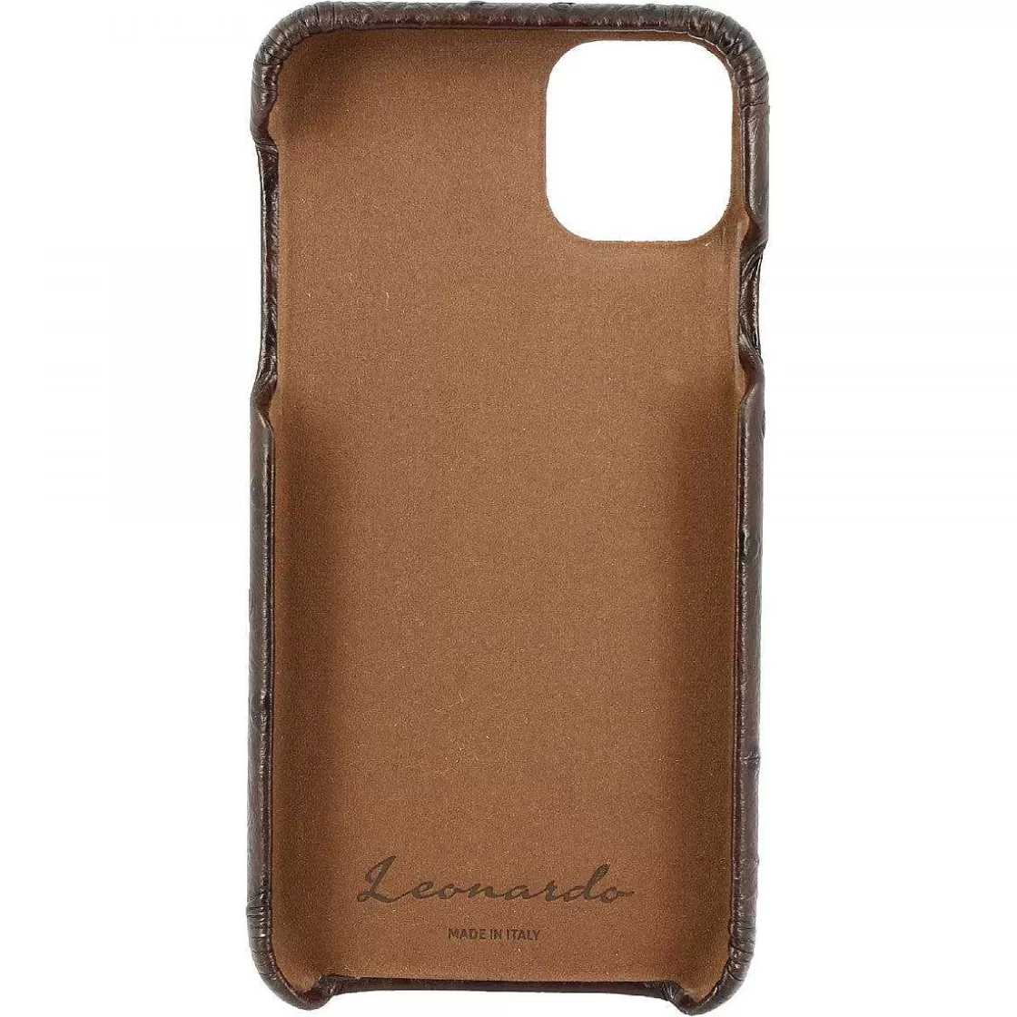 Leonardo Iphone Case In Brown Ostrich Printed Leather Best
