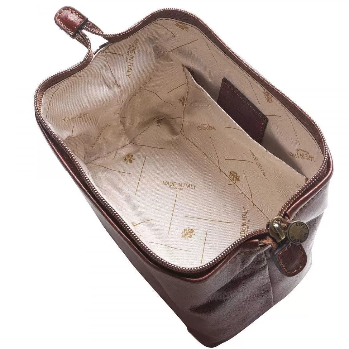Leonardo Large Necessaire In Full-Grain Leather With Zip Closure And Utility Pocket Outlet