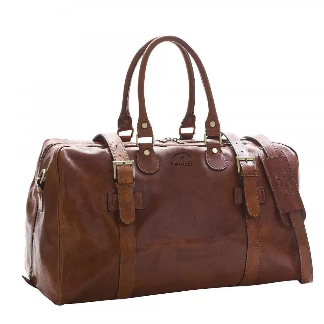 Leonardo Large Vintage Leather Full-Grain Travel Bag With Double Zip, Buckle And Shoulder Strap Best