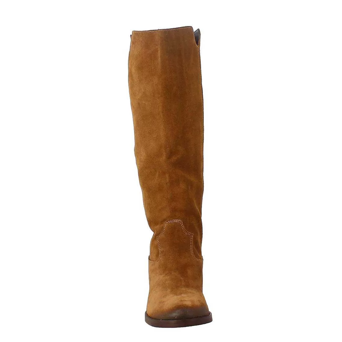 Leonardo Low Heel Knee Boot In Brown Suede Leather Fashion