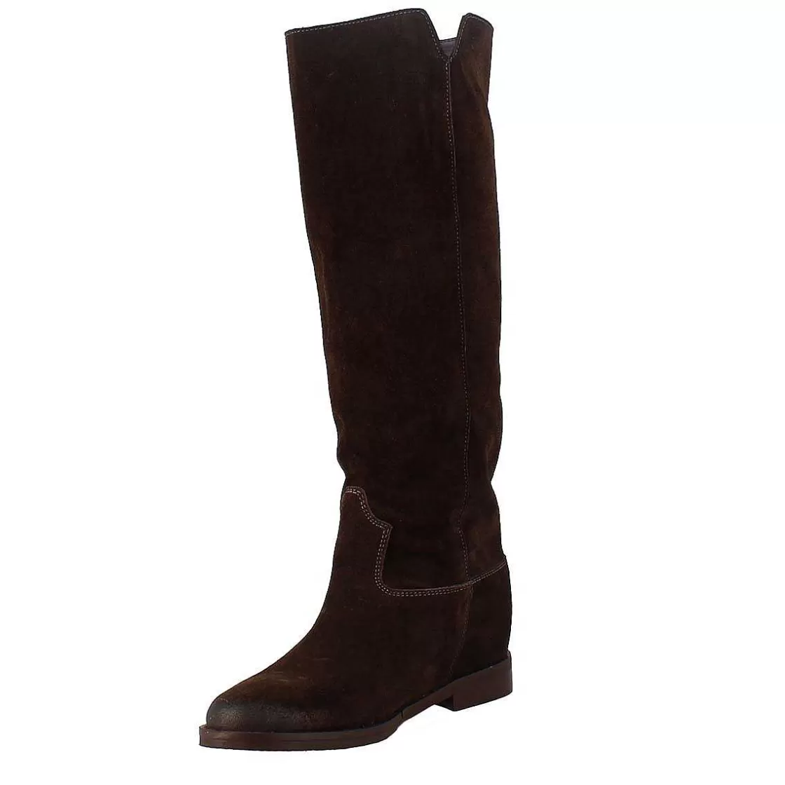 Leonardo Low Heel Knee Boot In Dark Brown Suede Leather Best Sale