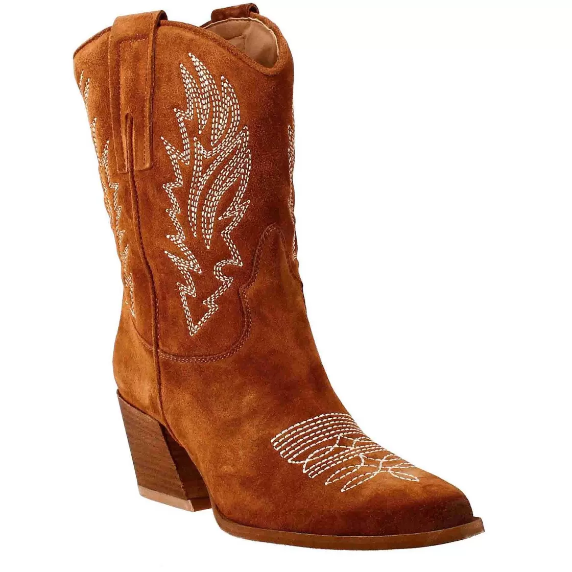 Leonardo Low Women'S Texan Boots In Burnt Brown Suede With Embroidery. Cheap