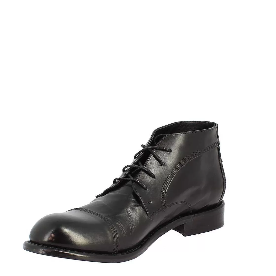 Leonardo Men'S Ankle Boot In Black Leather With Leather And Injected Rubber Sole Flash Sale
