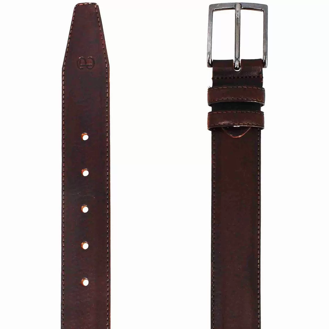 Leonardo Men'S Belt In Full Grain Leather In Dark Brown New