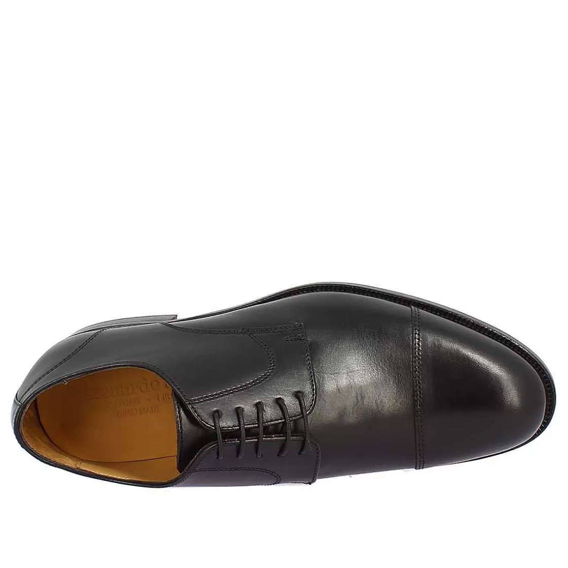 Leonardo Men'S Black Derby Lace-Up Shoe In Genuine Leather With Toe Cap Hot