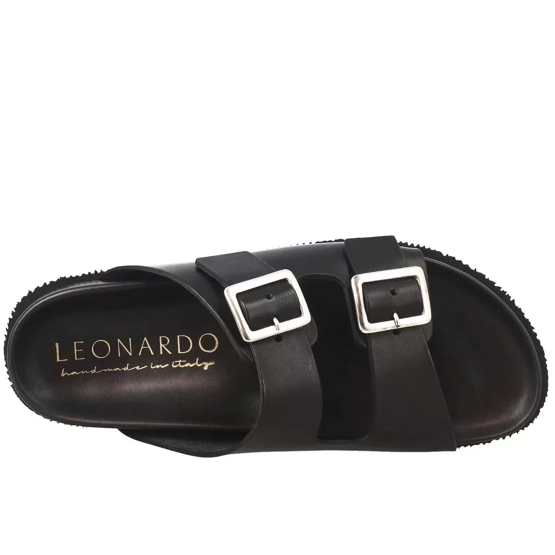 Leonardo Men'S Black Double Buckle Sandals In Leather Open On The Back Sale