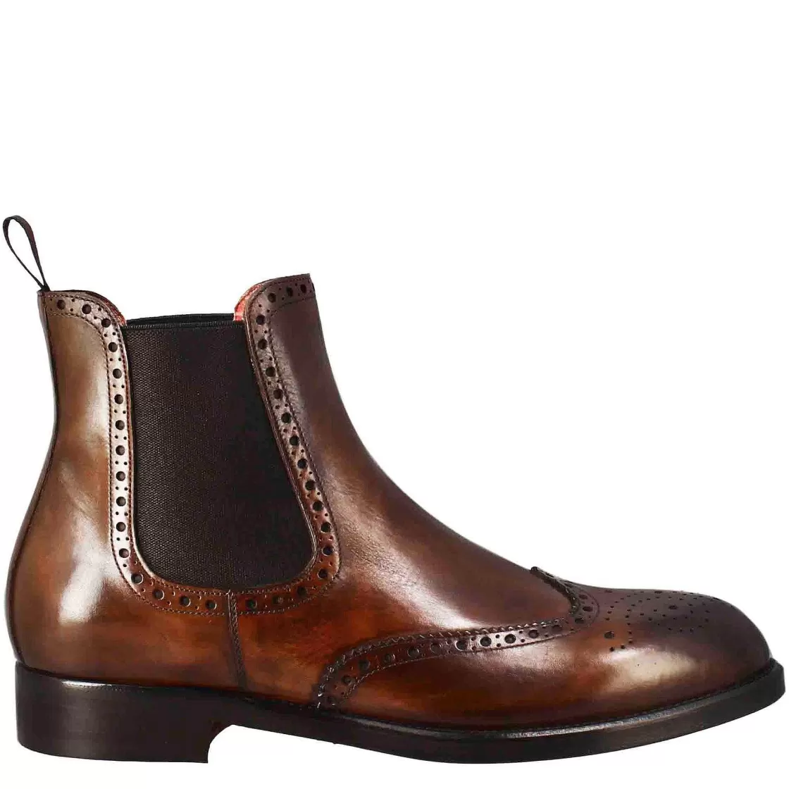 Leonardo Men'S Chelsea Boot With Brogue Details In Brown Leather With Elastic Best