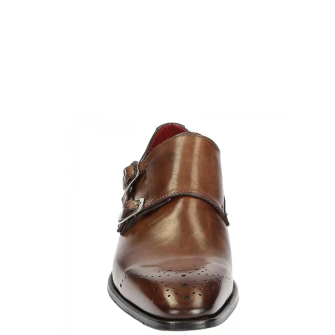 Leonardo Men'S Double Buckle Shoes In Brandy Leather Online