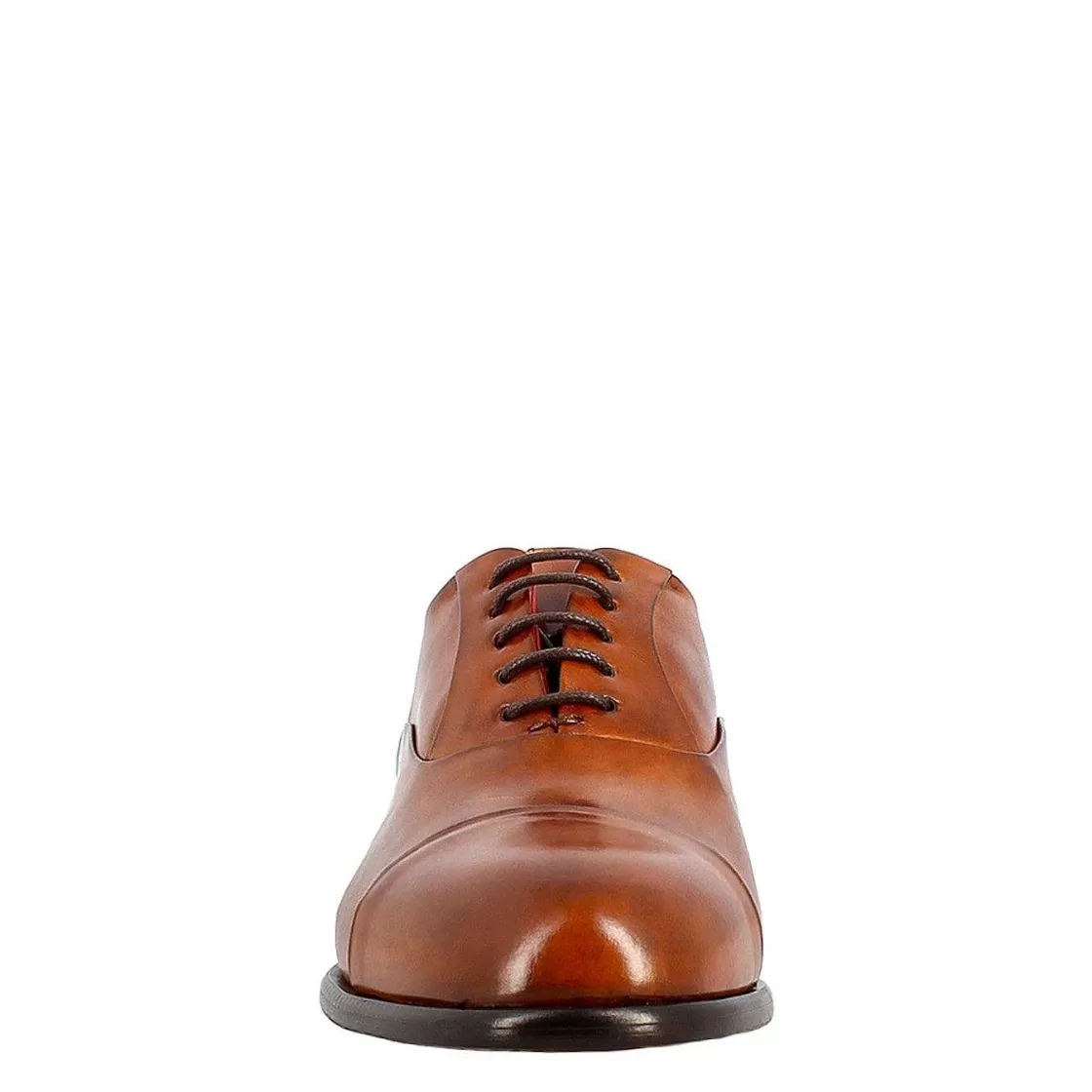 Leonardo Men'S Elegant Brown Oxford In Leather And Red Lining Sale