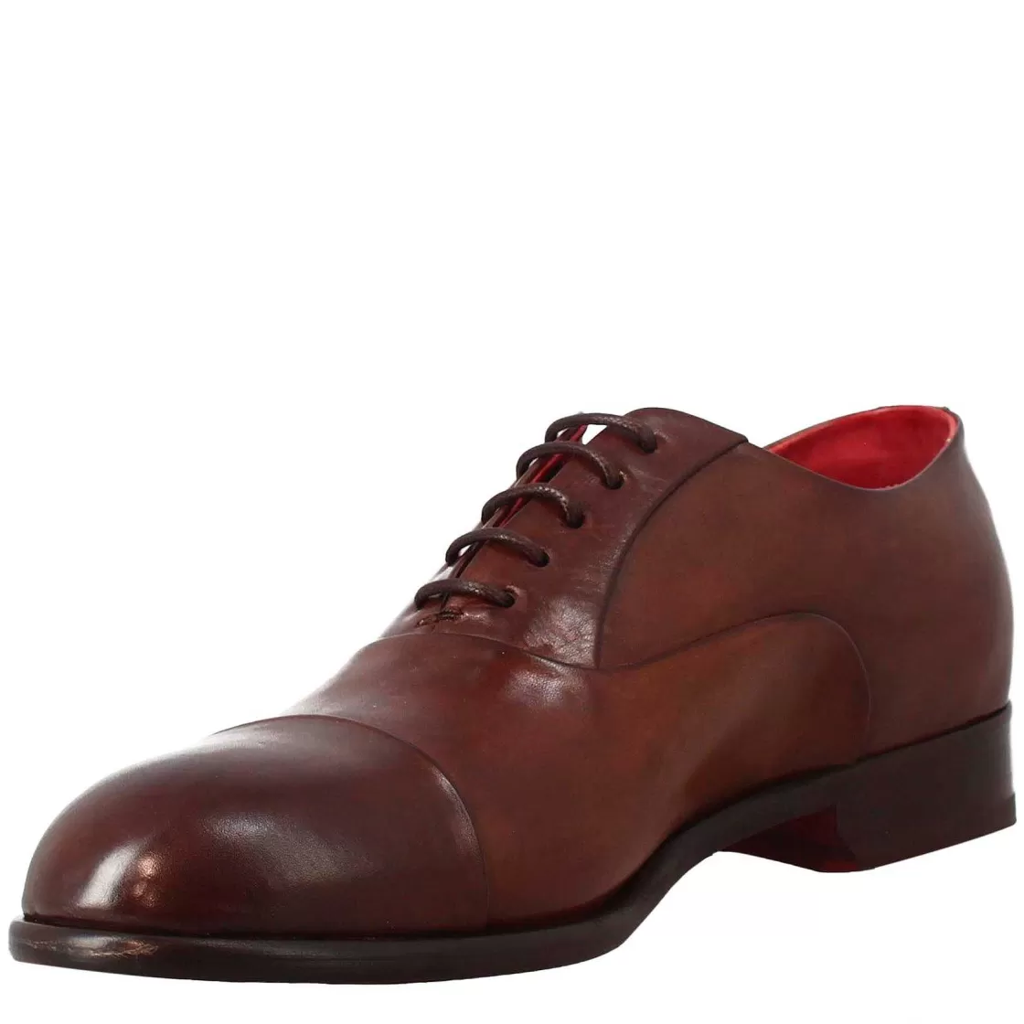 Leonardo Men'S Elegant Dark Brown Oxford In Leather And Red Lining Cheap