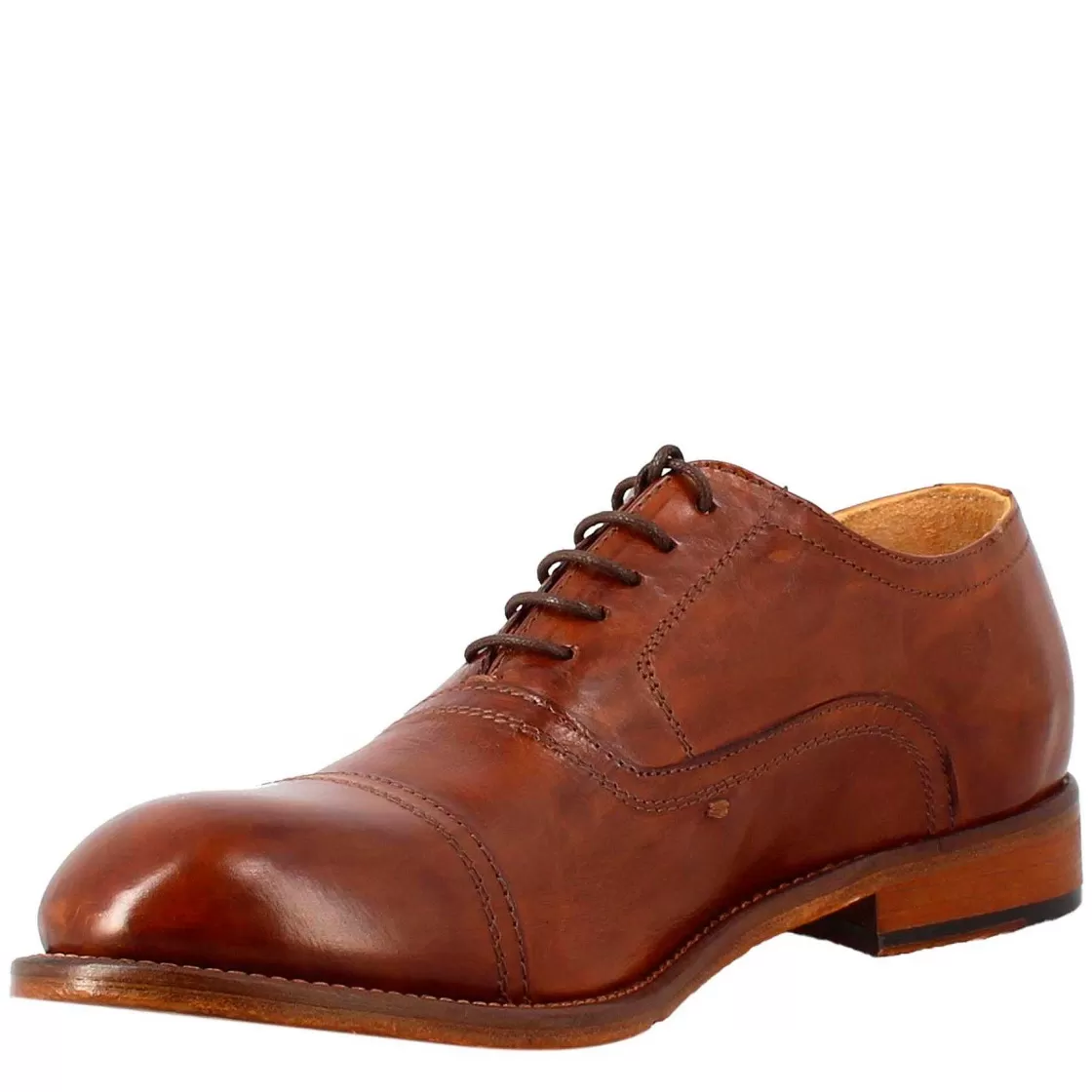 Leonardo Men'S Elegant Vintage Brown Oxford Shoe In Leather Hot