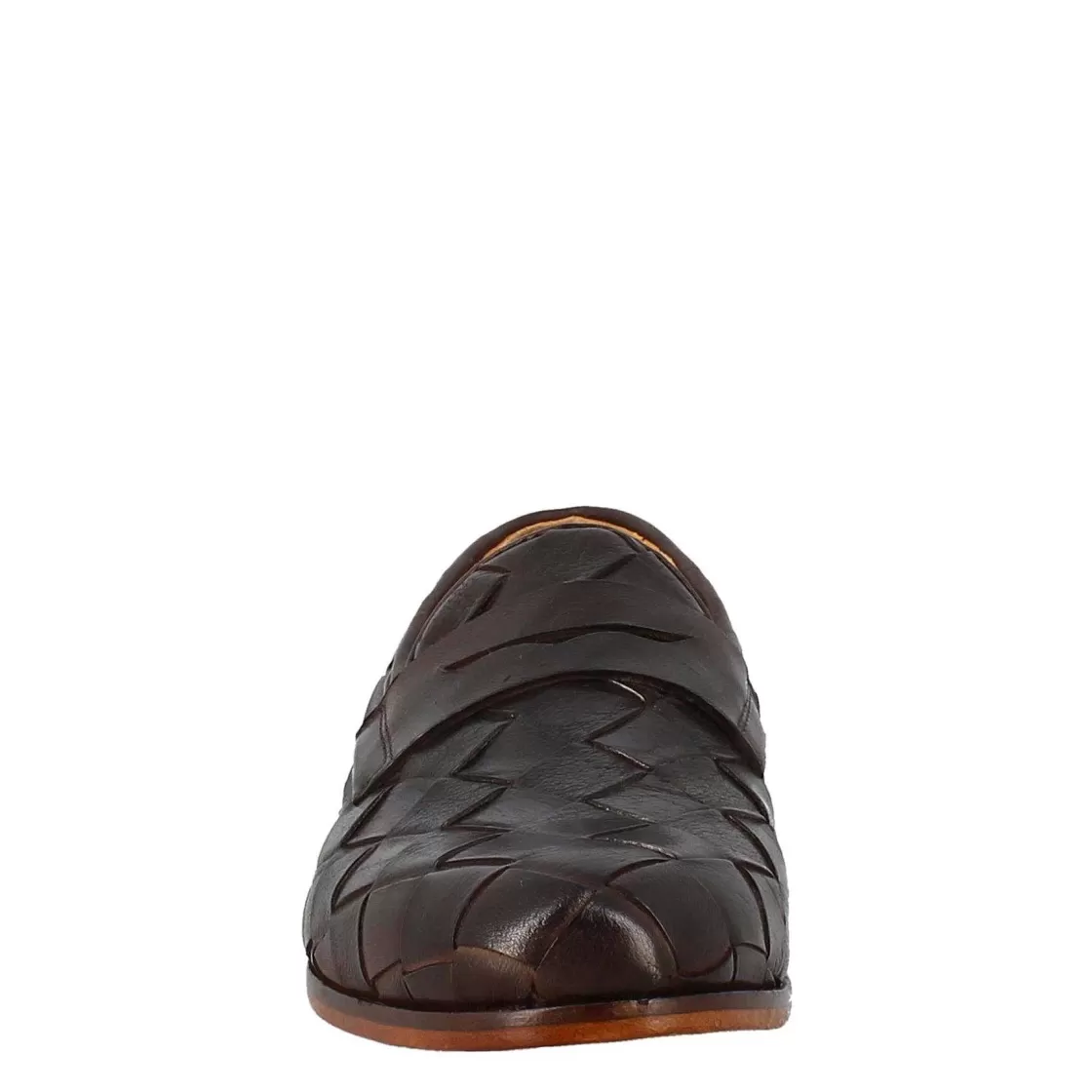 Leonardo Men'S Elegant Vintage Dark Brown Loafer In Woven Leather New