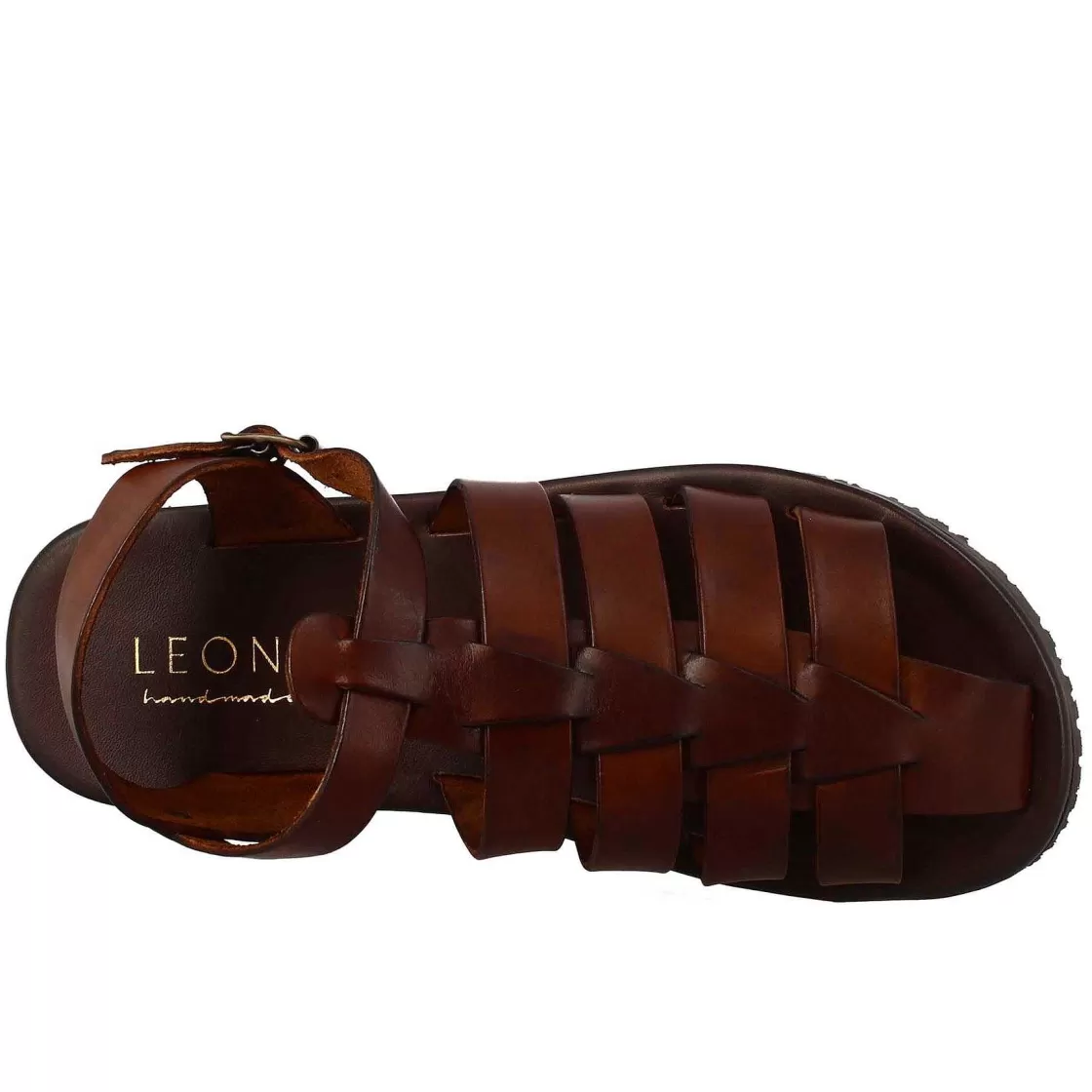 Leonardo Men'S Franciscan Sandals Handmade In Brown Leather With Ankle Strap Discount