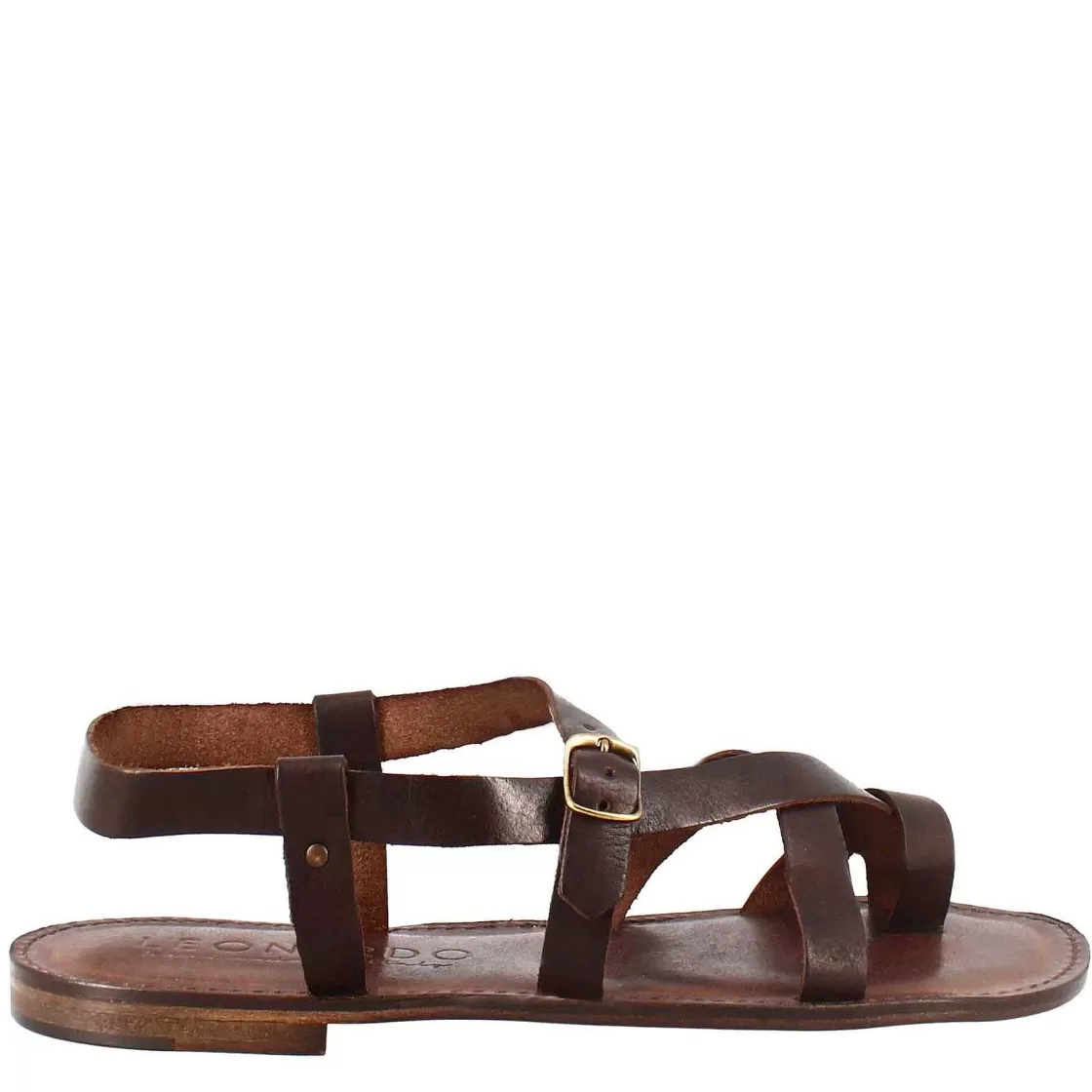 Leonardo Men'S Gladiator Model Rimini Sandals In Brown Leather Best Sale