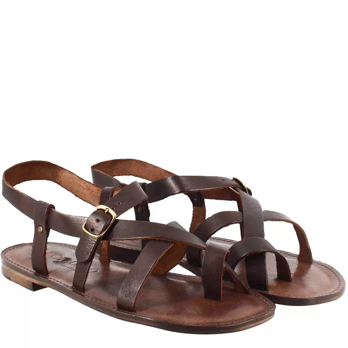 Leonardo Men'S Gladiator Model Rimini Sandals In Brown Leather Best Sale