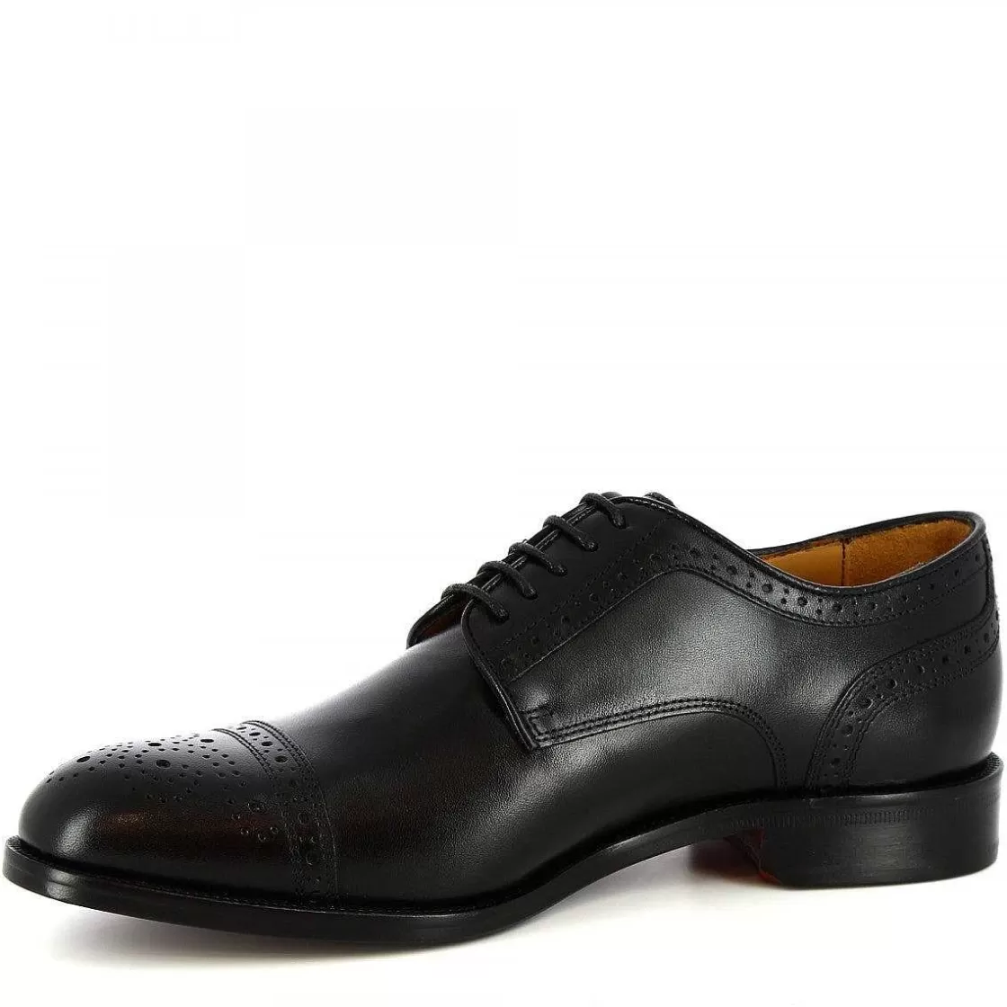 Leonardo Men'S Handmade Brogues Shoes In Black Leather Calfskin With Tip Fashion