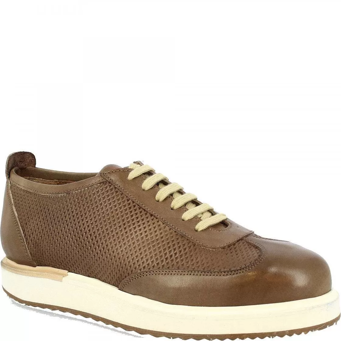 Leonardo Men'S Handmade Casual Lace-Up Shoes In Taupe Leather Sale