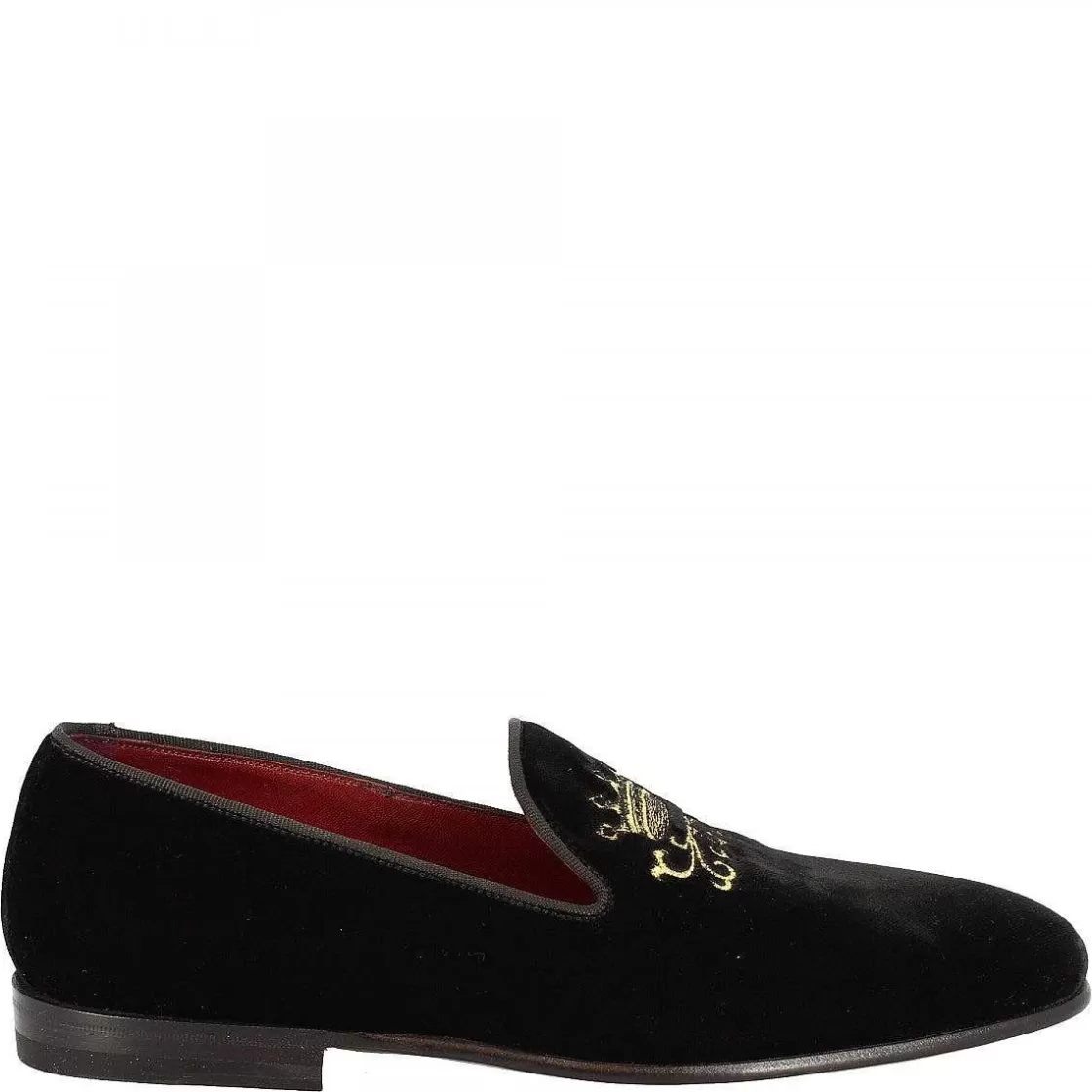 Leonardo Men'S Handmade Elegant Round Toe Loafers In Black Velvet With Golden Details Cheap