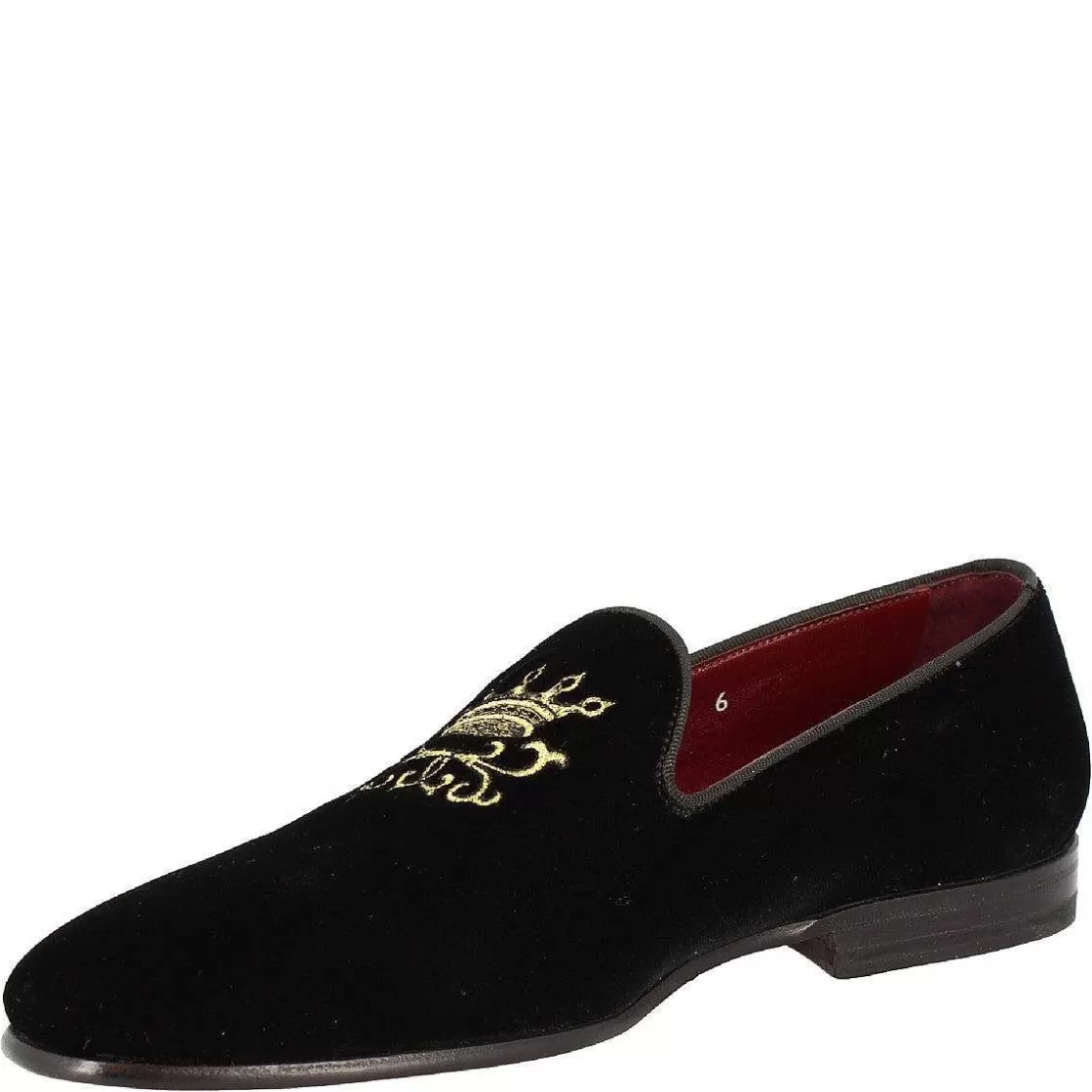 Leonardo Men'S Handmade Elegant Round Toe Loafers In Black Velvet With Golden Details Cheap
