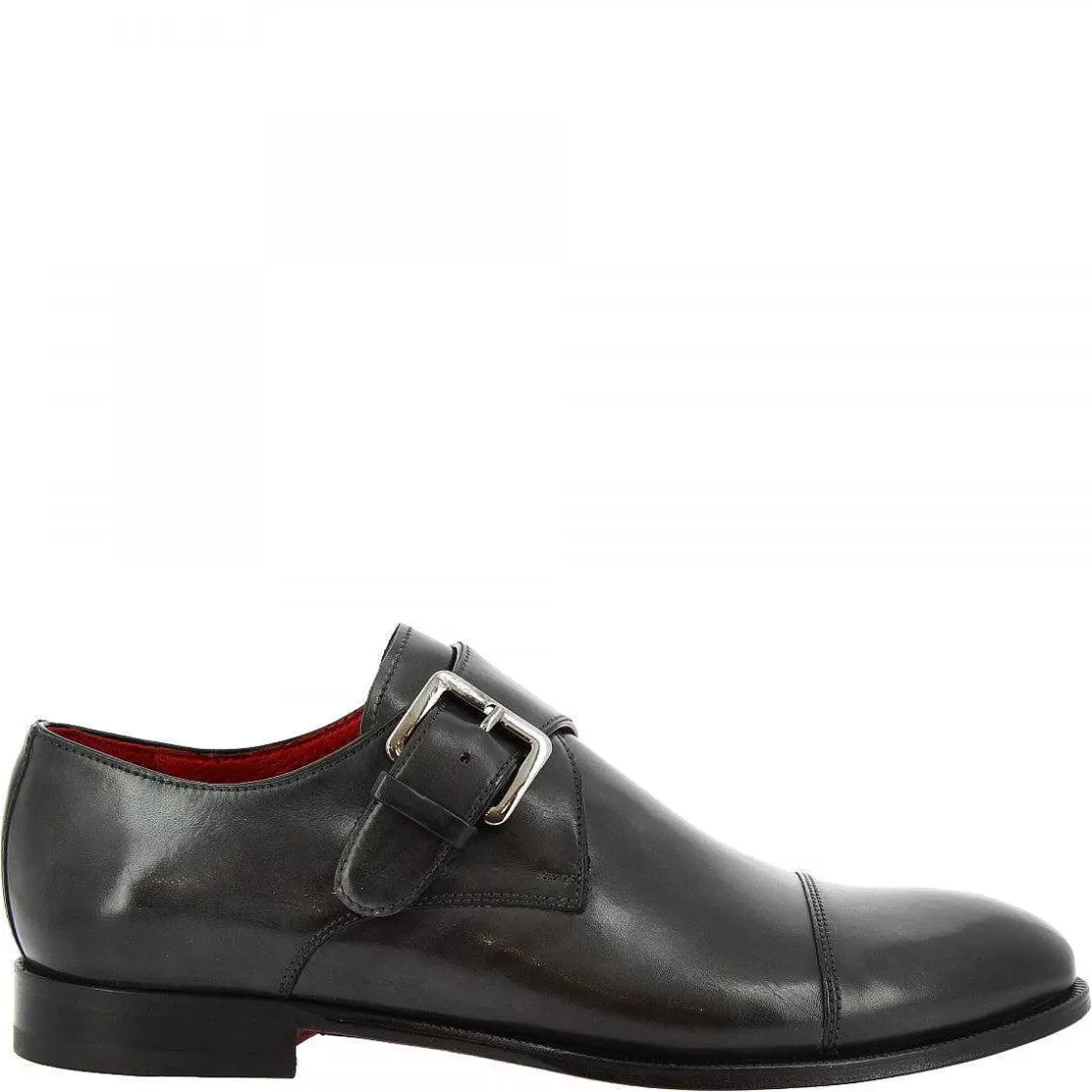 Leonardo Men'S Handmade Elegant Shoes With Buckle In Gray Delave Calf Leather New