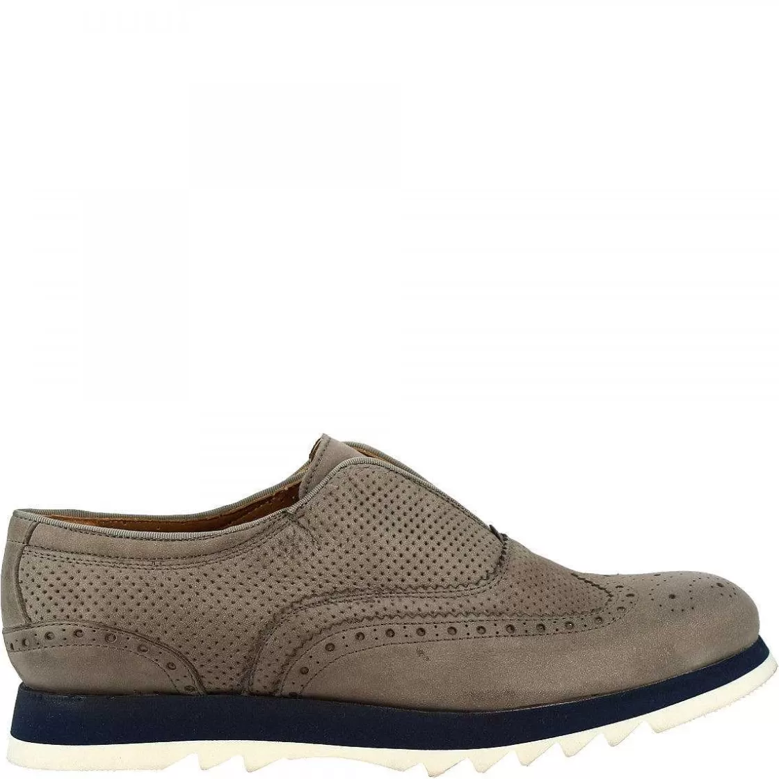 Leonardo Men'S Handmade Laceless Brogue Shoes In Taupe Perforated Suede Cheap
