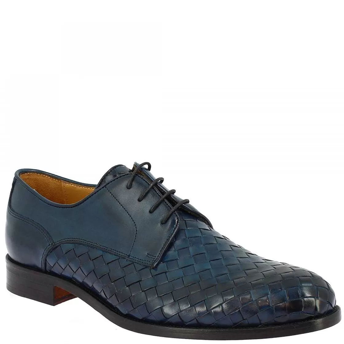 Leonardo Men'S Handmade Lace-Up Shoes In Ocean Blue Woven Leather Sale