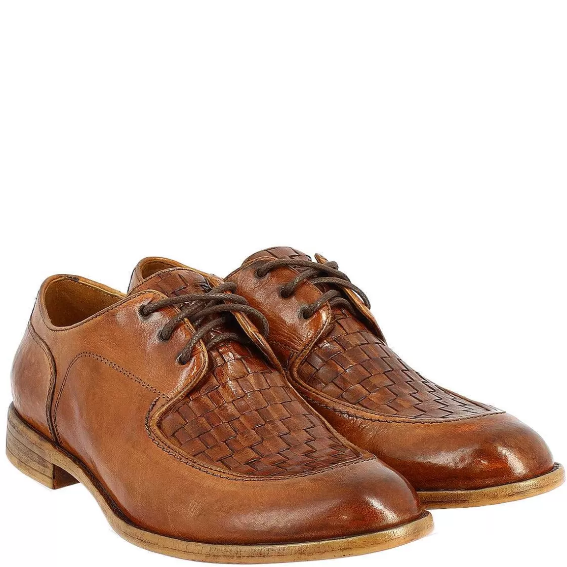 Leonardo Men'S Handmade Lace-Up Shoes In Siena Color Buffalo Leather Outlet
