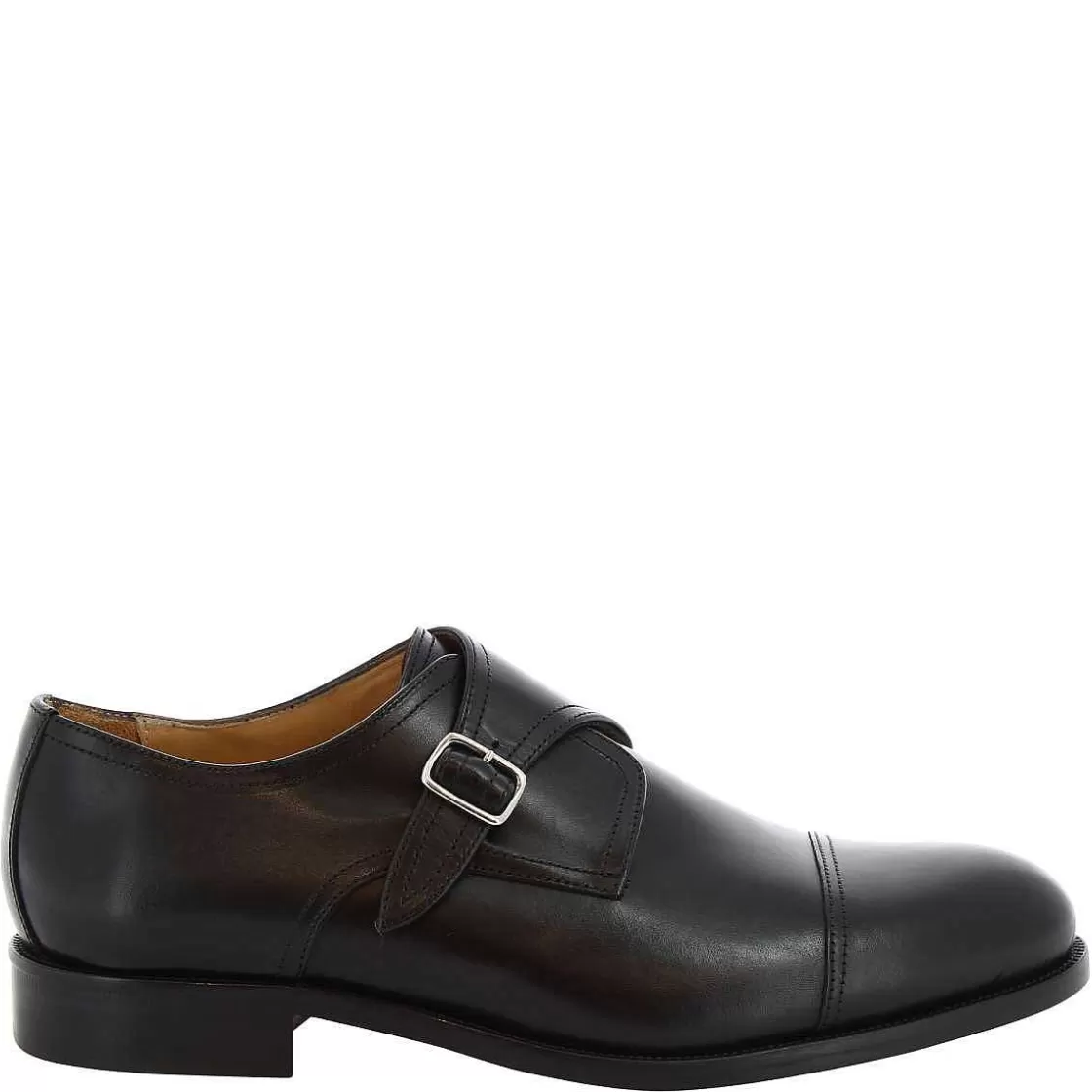 Leonardo Men'S Handmade Shoes In Black Leather With Buckle Closure Outlet