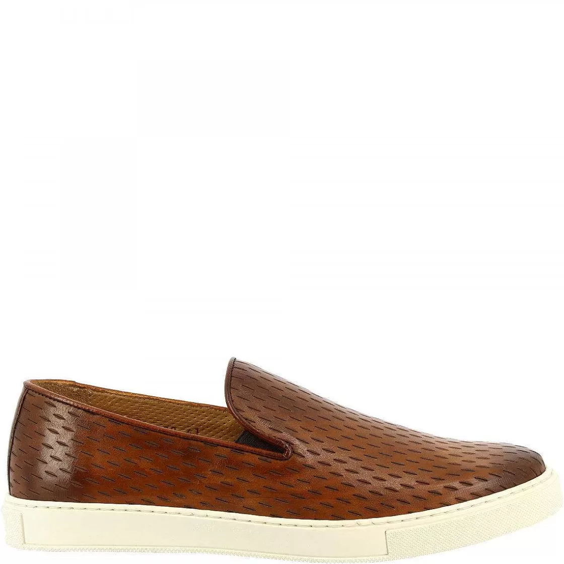 Leonardo Men'S Handmade Slip-On Laceless Sneakers In Brown Perforated Calf Leather Discount