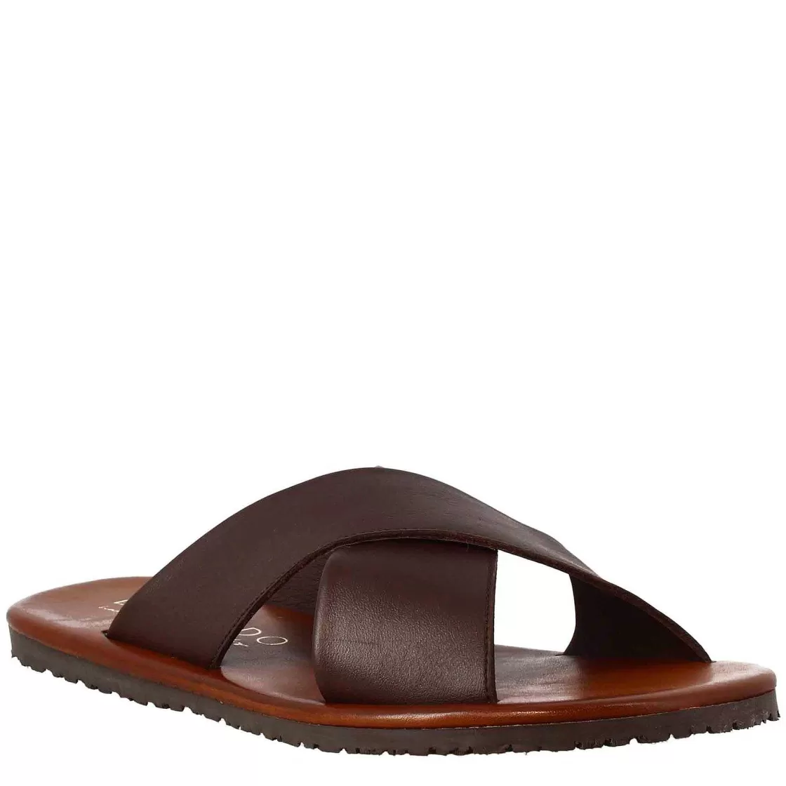 Leonardo Men'S Handmade Slipper Sandals With Crossed Bands In Brown Leather Online