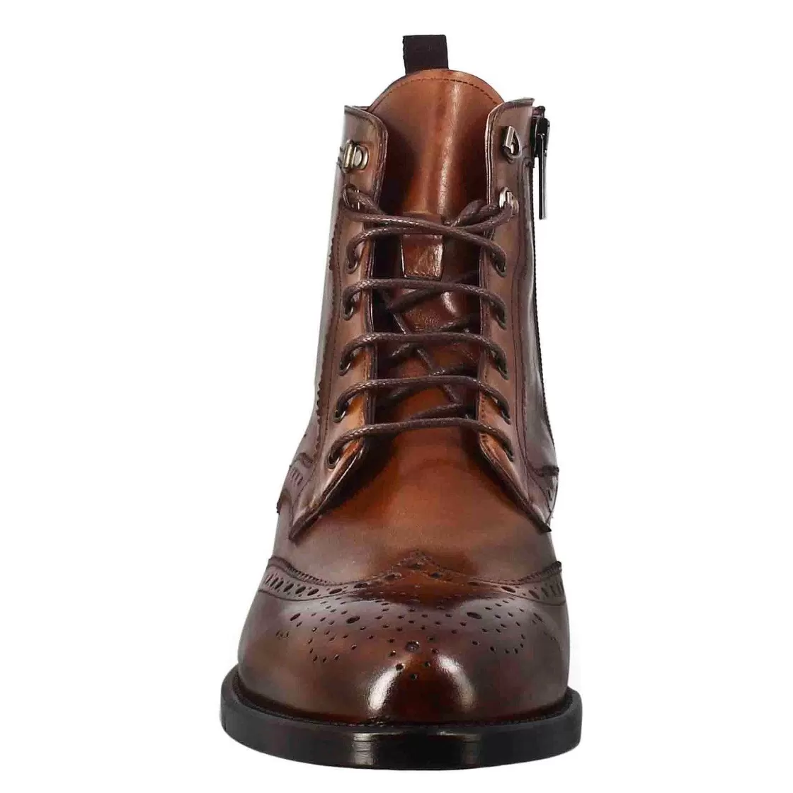 Leonardo Men'S High Amphibious Brogue Boot In Tan Leather Discount
