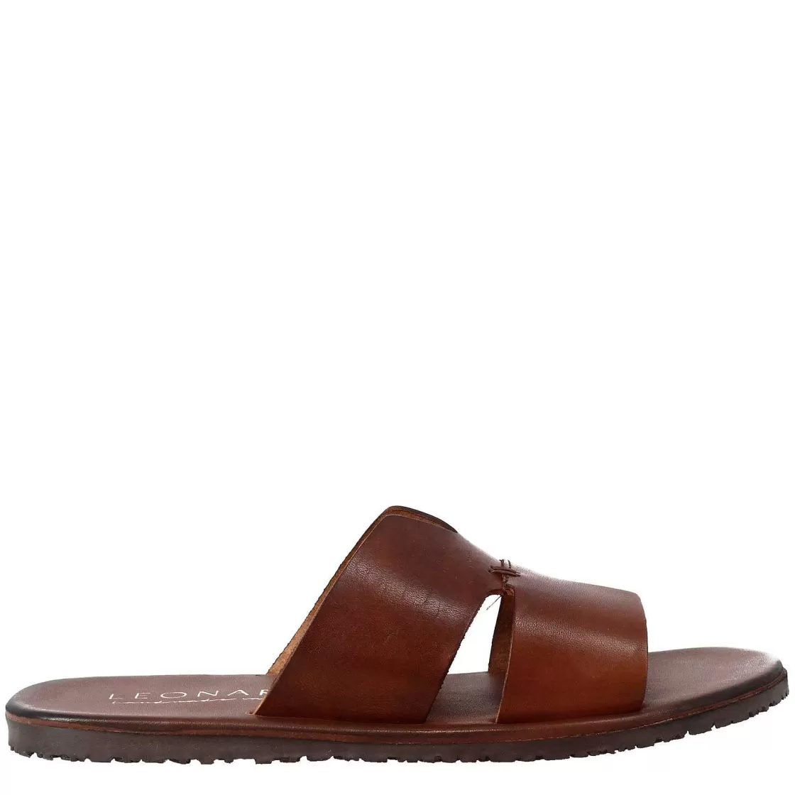 Leonardo Men'S H-Shaped Sandals In Brown Leather Best Sale