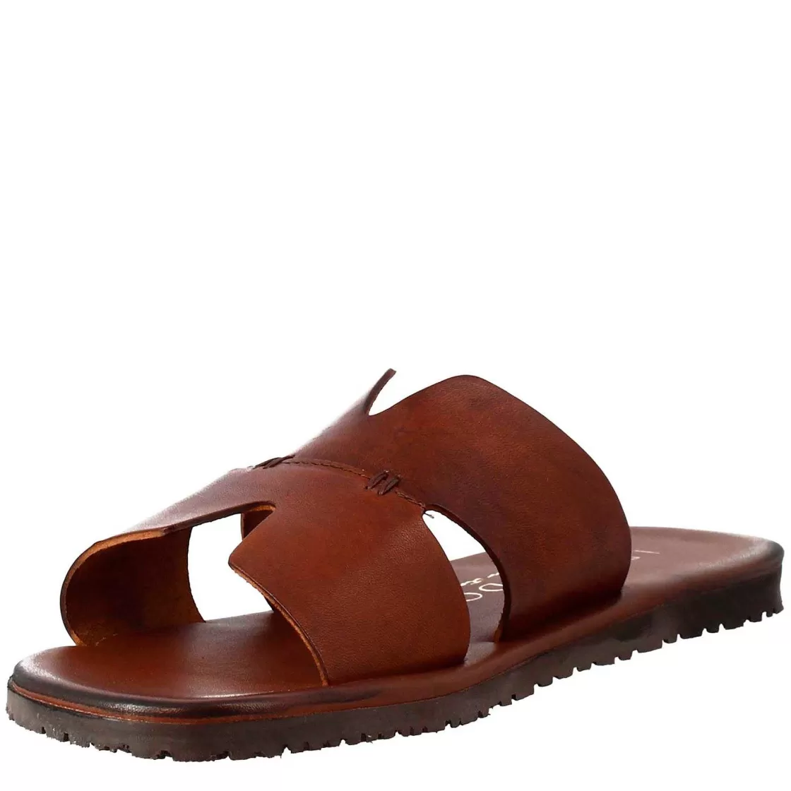 Leonardo Men'S H-Shaped Sandals In Brown Leather Best Sale