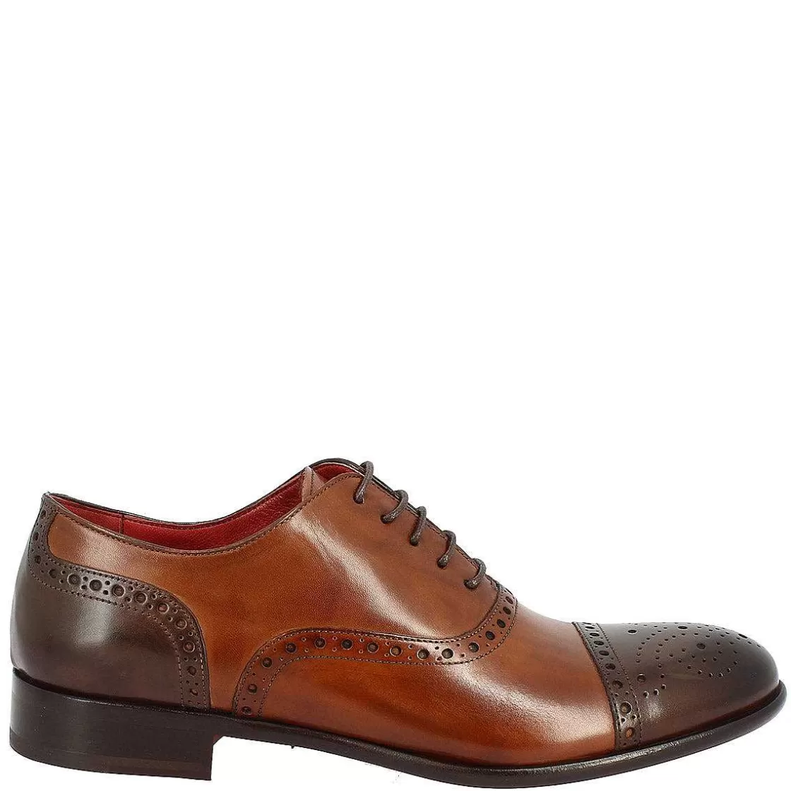 Leonardo Men'S Lace-Up Brogues Shoes Handmade In Brandy And Dark Brown Montecarlo Leather Cheap