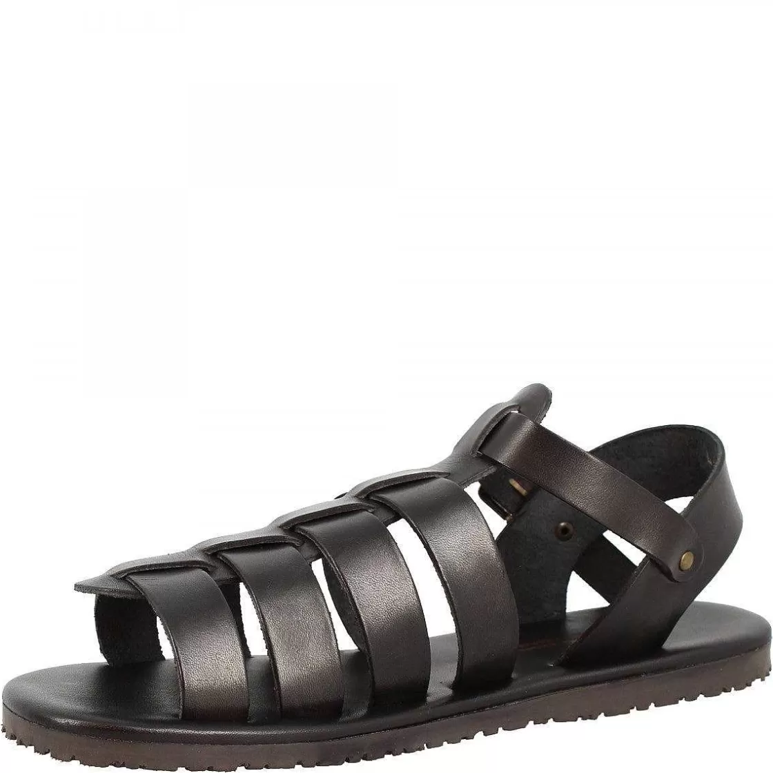 Leonardo Men'S Sandals With Handmade Bands In Black Calf Leather With Buckle Closure Cheap