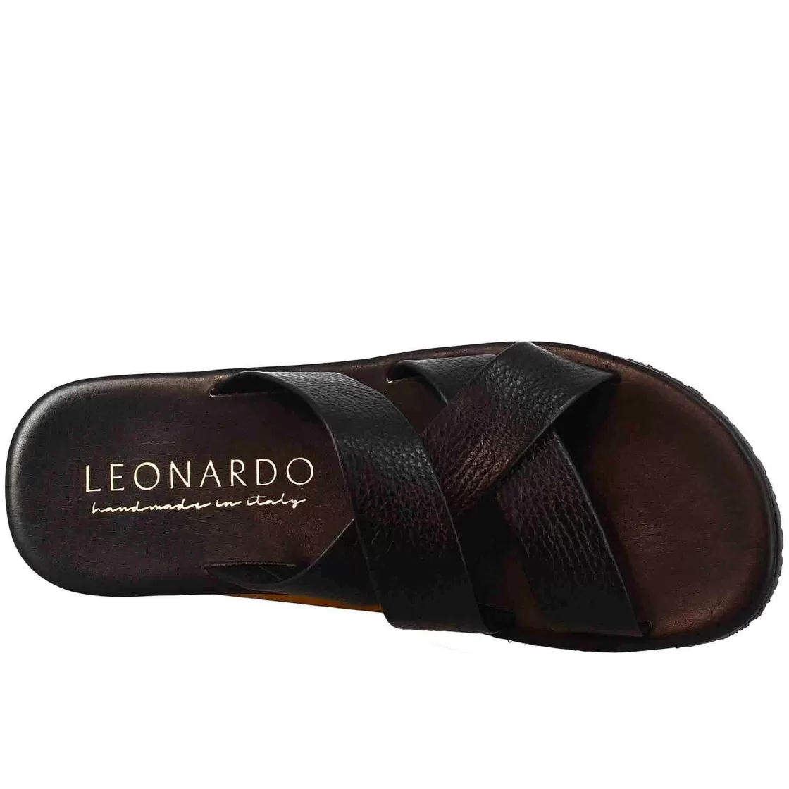 Leonardo Men'S Slipper Sandals With Three Crossed Bands Handmade In Black Leather Fashion