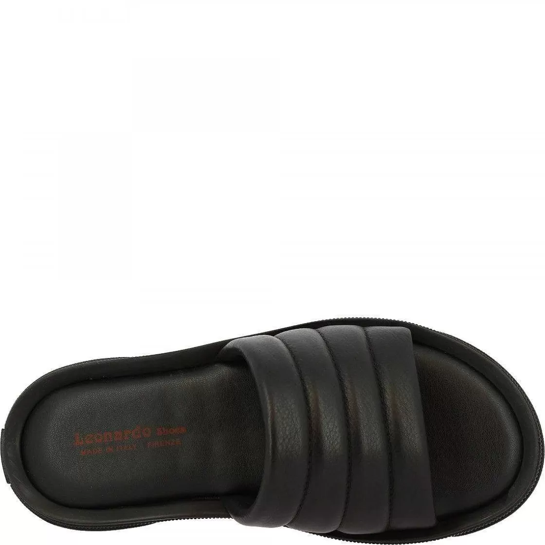 Leonardo Men'S Slipper Sandals With Wide Band Handmade In Black Calf Leather Best Sale