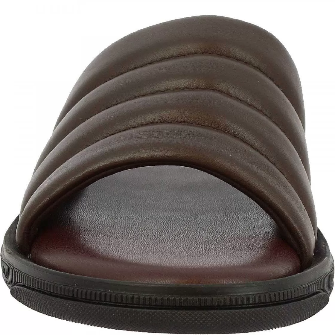 Leonardo Men'S Slipper Sandals With Wide Band Handmade In Brown Calf Leather Cheap