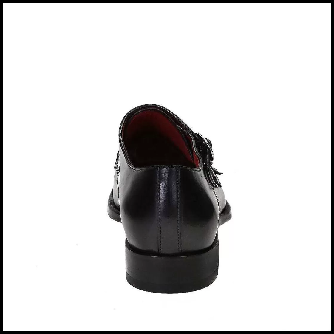 Leonardo Men'S Triple Buckle Shoes In Black Leather Hot