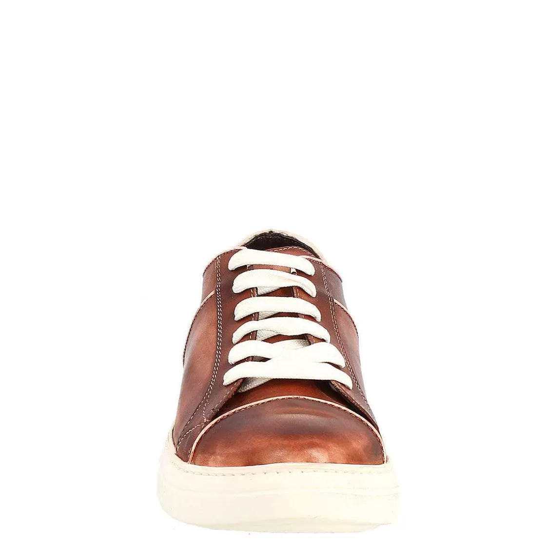 Leonardo Men'S Vintage Brown Leather Sneakers Made And Colored By Hand Shop