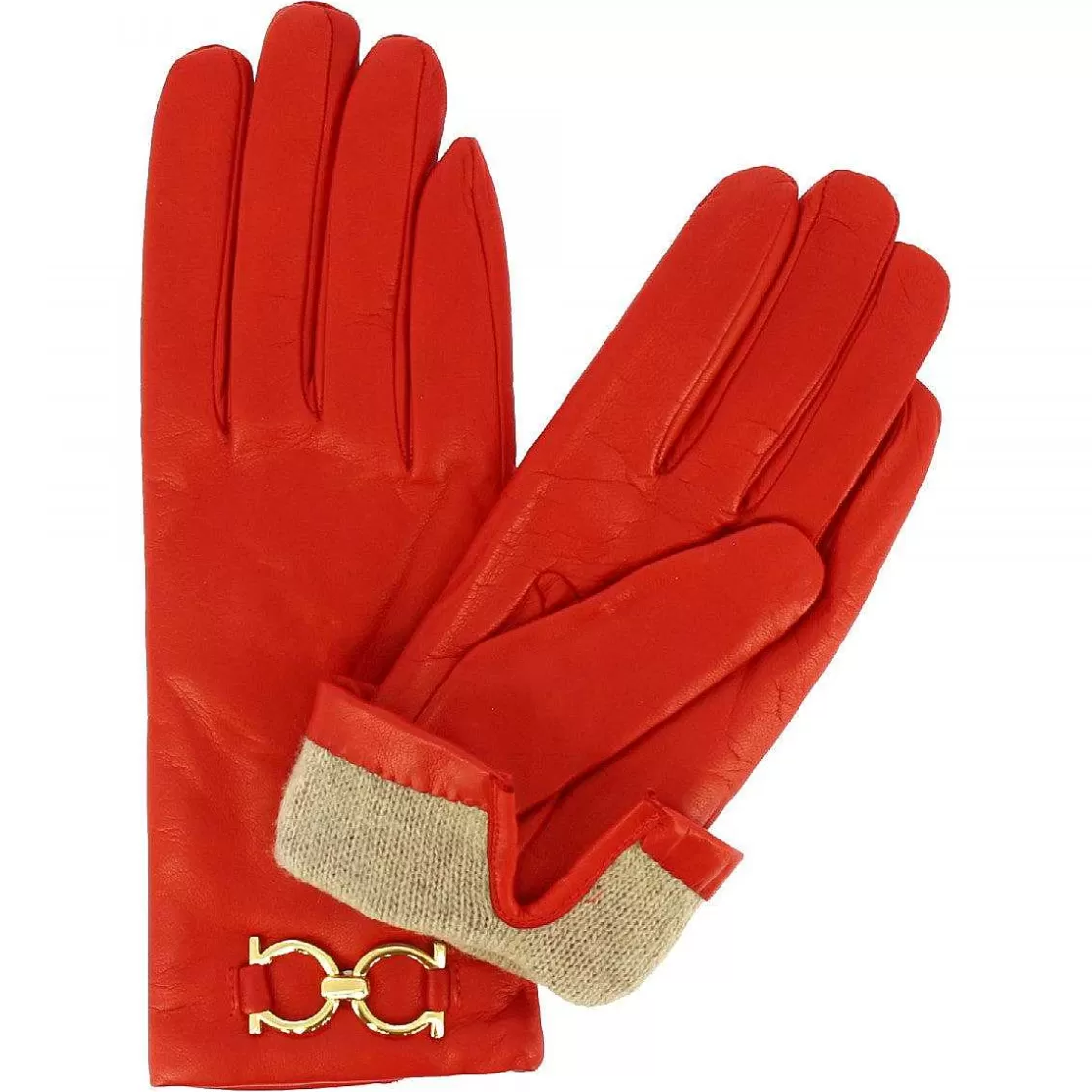 Leonardo Morsetto Model Gloves With Buckle For Women Handmade In Red Nappa Leather Clearance