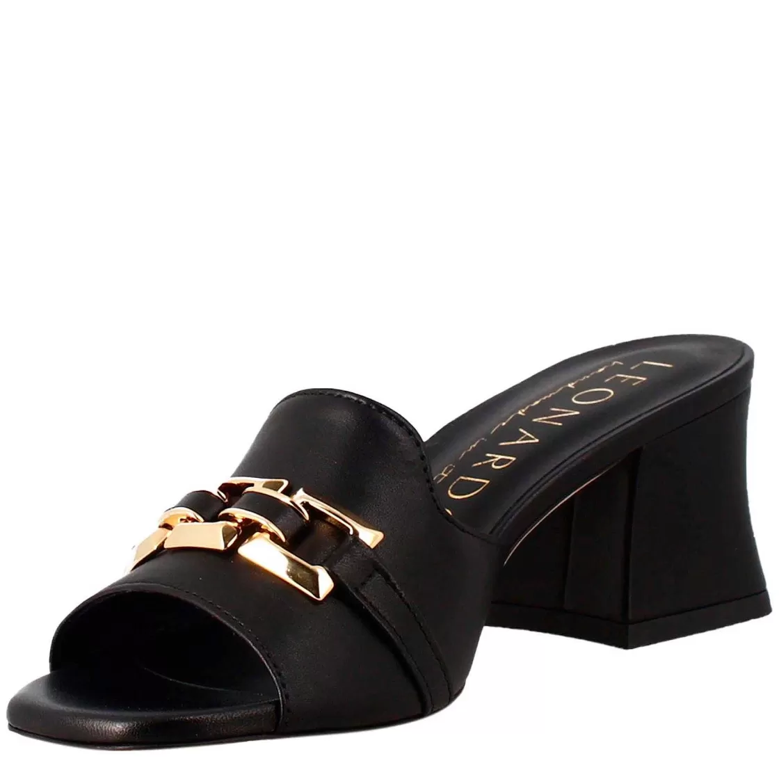 Leonardo Open Sandal With Buckle For Woman In Black Leather Sale