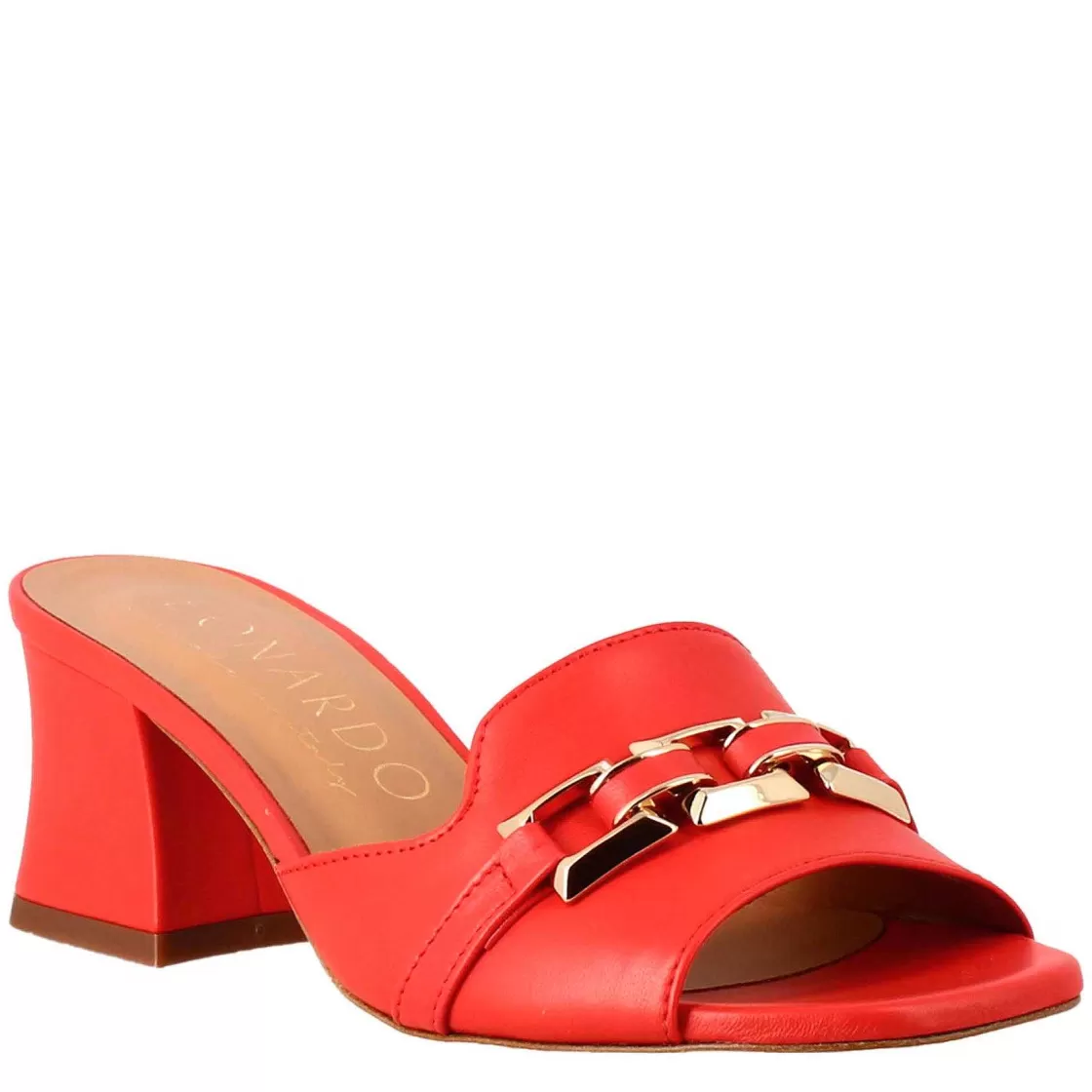 Leonardo Open Sandal With Buckle For Woman In Red Leather Cheap