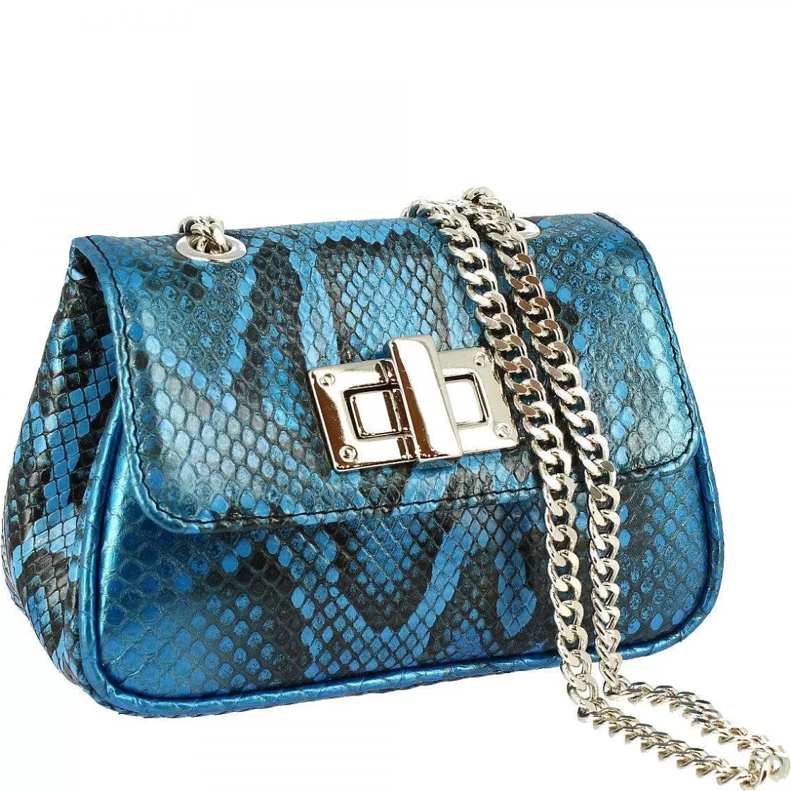 Leonardo Pamela Women'S Shoulder Bag Handmade In Turquoise Python Leather With Chain Sale