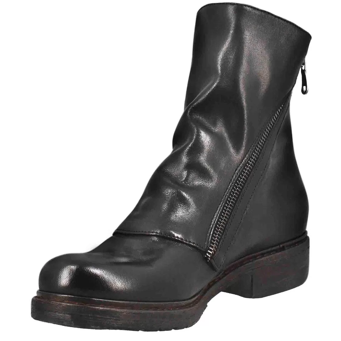 Leonardo Paupa Women'S Ankle Boot In Black Washed Leather With Diagonal Zip Online