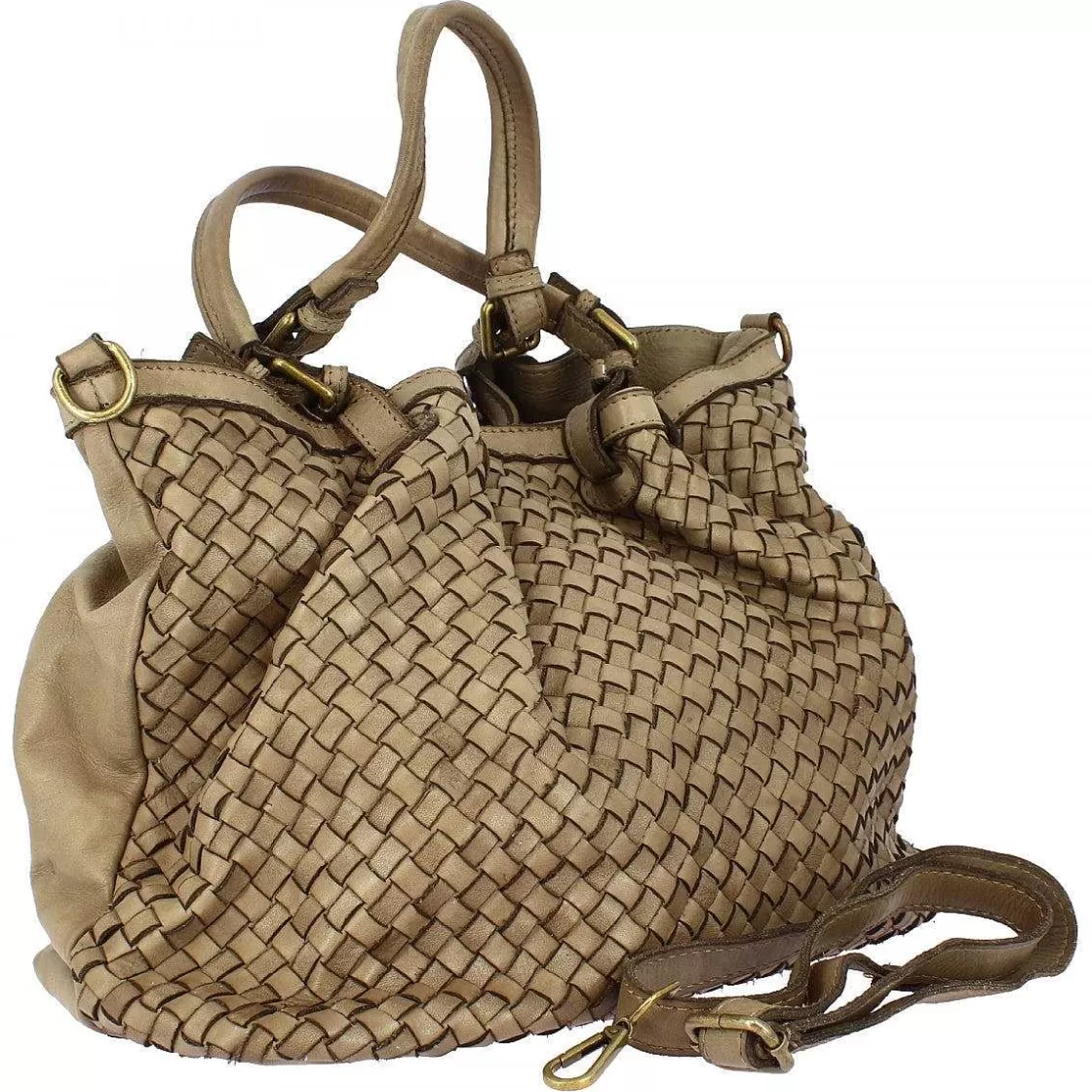 Leonardo Petrarca Women'S Bag Handmade In Taupe Woven Leather With Shoulder Strap Sale