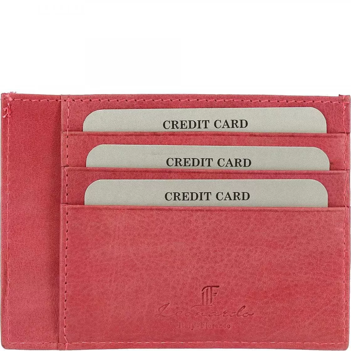 Leonardo Red Calfskin Card Holder, Banknote Compartments Best Sale