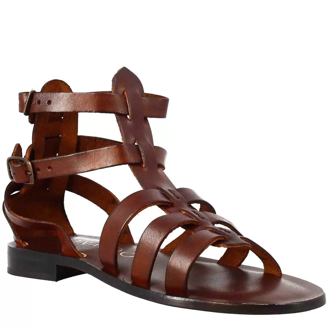 Leonardo Roman Style Women'S Ankle Sandals In Brown Leather Flash Sale